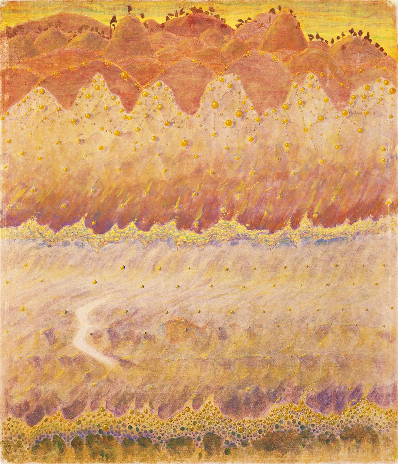 《第5ソナタ（海のソナタ） アレグロ》　1908年、テンペラ/紙　音楽のソナタの形式を取り入れた三連作。