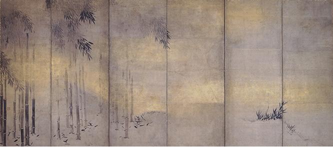 重要文化財《竹林猿猴図屏風》長谷川等伯（左隻・相国寺蔵）。