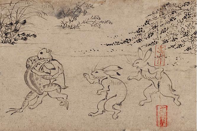 《鳥獣戯画 甲巻》平安時代、12世紀。高山寺所蔵。