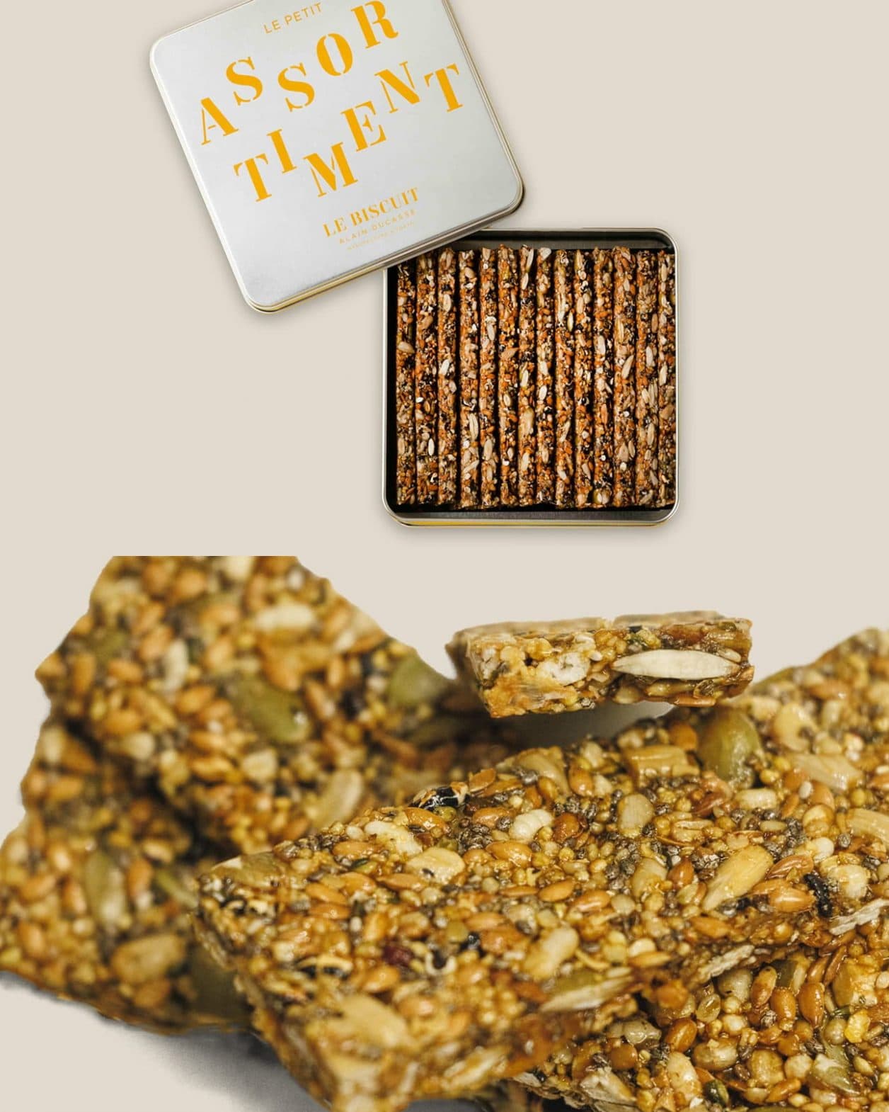 ザクザク、プチプチ、弾ける食感! フランス料理の巨匠、アラン・デュカスがつくるヘルシーなクッキー缶。