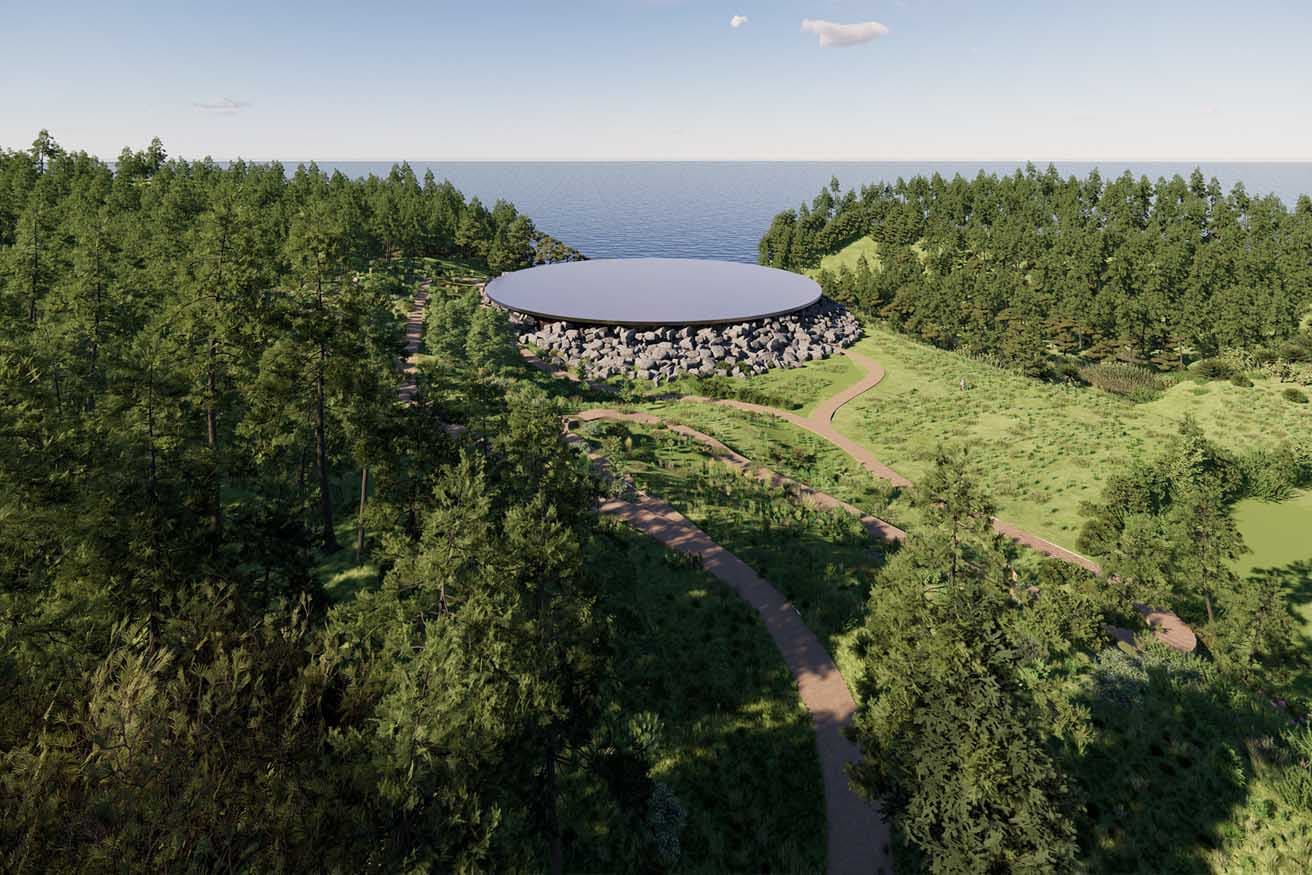 「時の海 東北 美術館」建築外観(鳥瞰図)イメージ。©Atelier Tsuyoshi Tane Architects